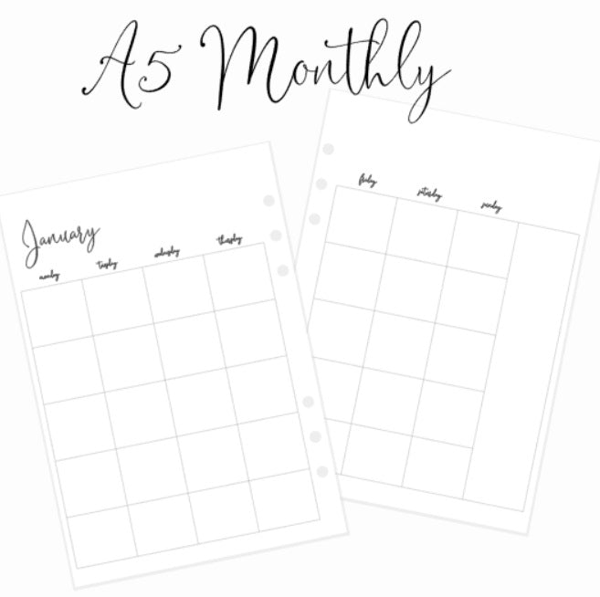 Monthly Layout | A5 Rings Planner Insert