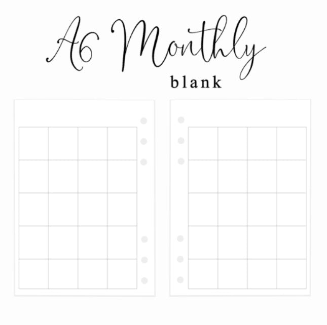 Monthly Layout (Blank) | A6 Rings Planner Insert