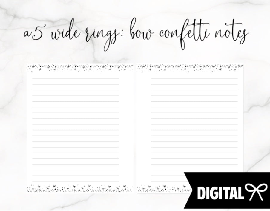 A5 Wide Rings PRINTABLE // Bow Confetti Notes