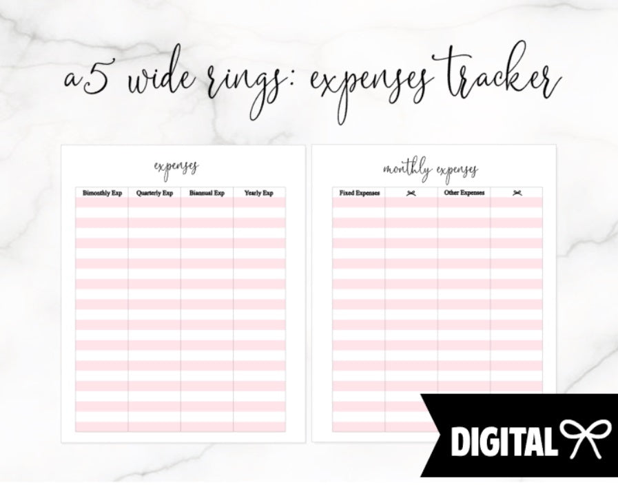 A5 Wide Rings PRINTABLE // Expenses Tracker