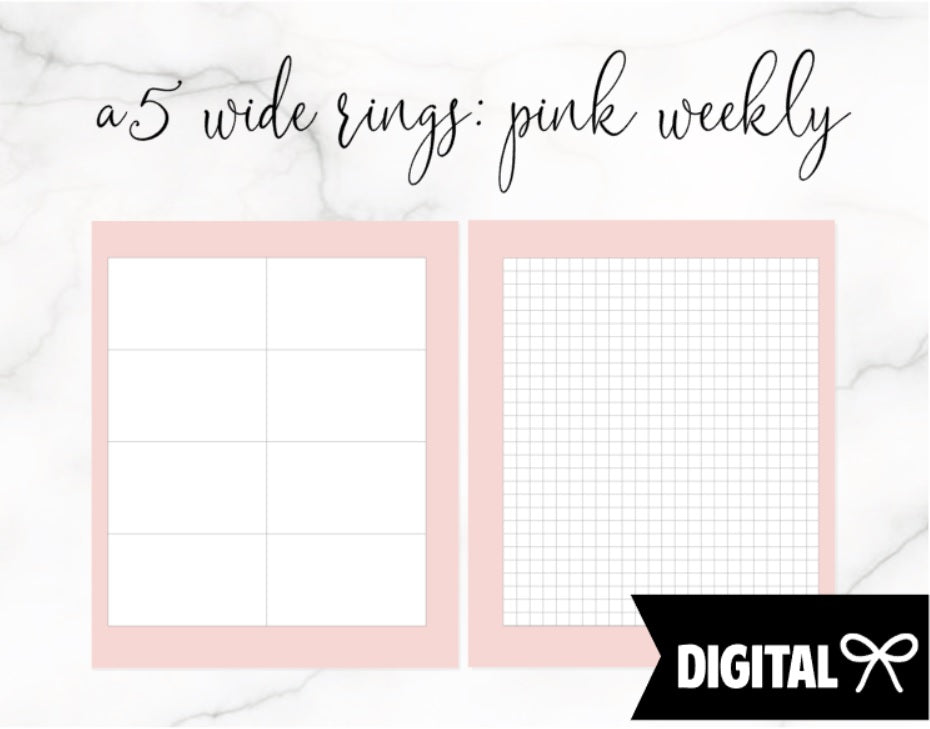A5 Wide Rings PRINTABLE // Pink Horizontal Weekly Spread