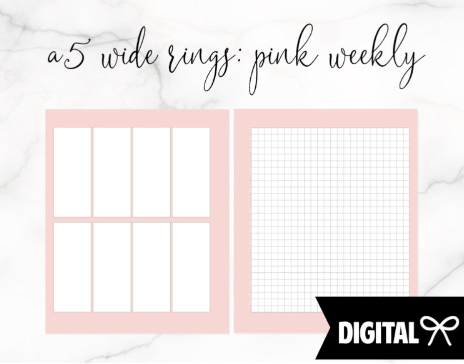 A5 Wide Rings PRINTABLE // Pink Vertical Weekly Spread