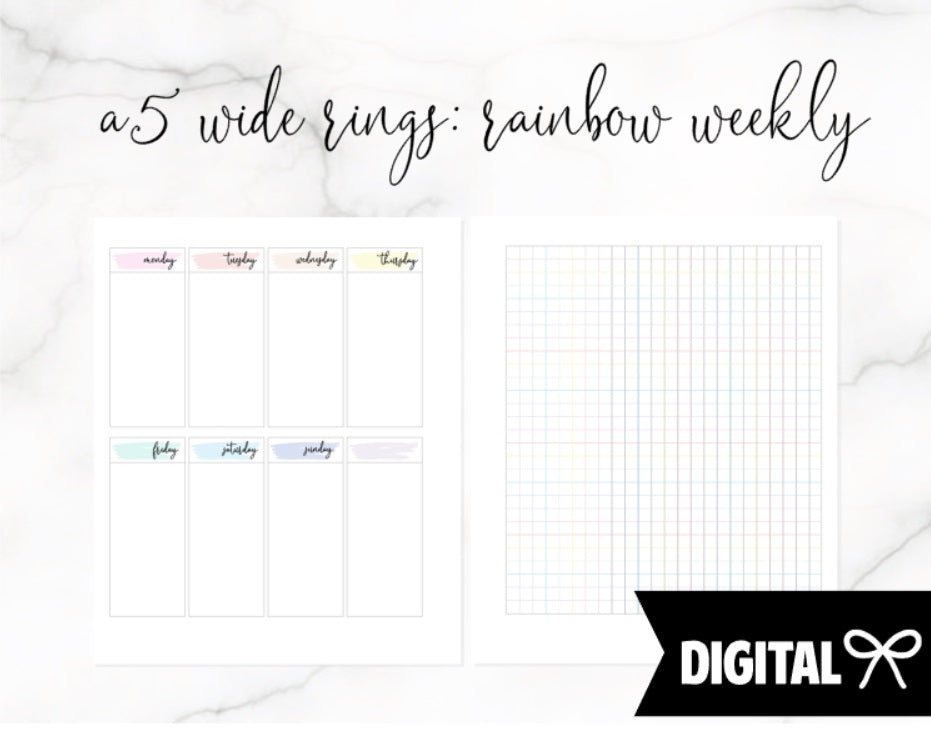 A5 Wide Rings PRINTABLE // Rainbow Weekly