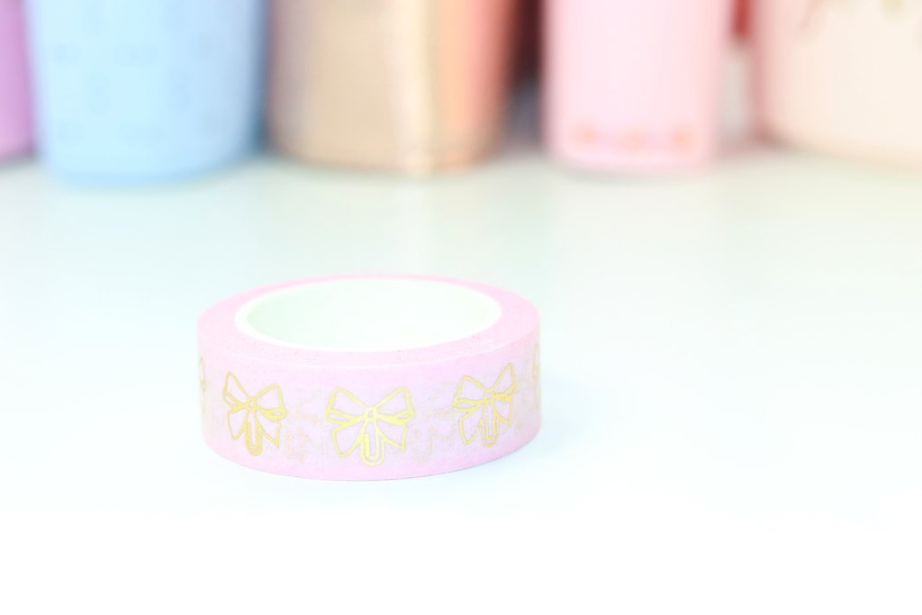 Pink Bow Clip (Gold) // 15mm Washi Tape