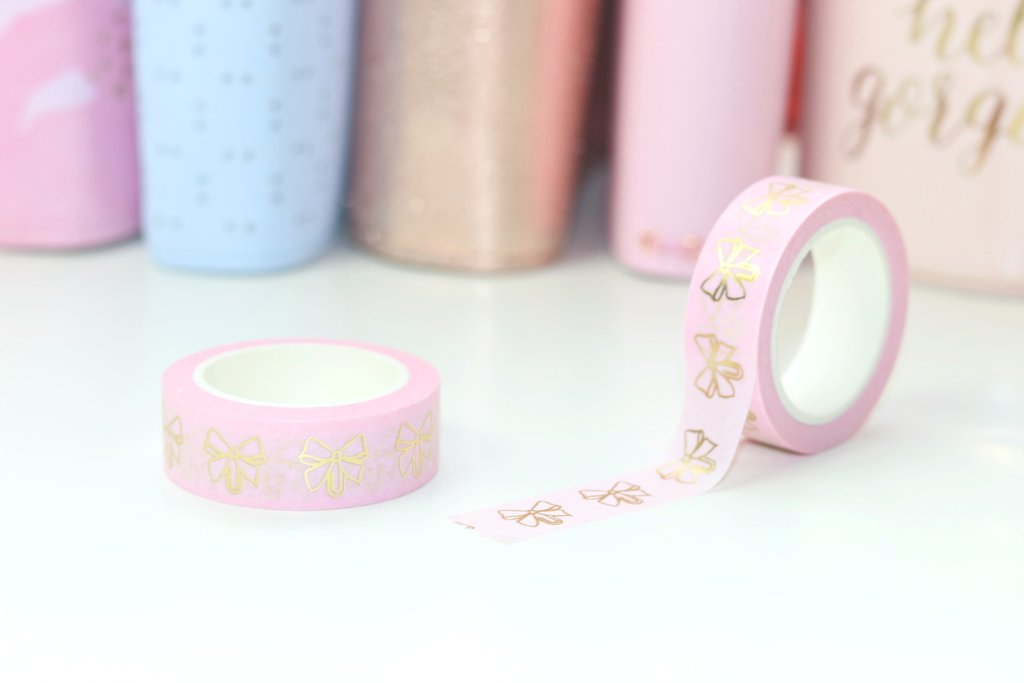 Pink Bow Clip (Gold) // 15mm Washi Tape