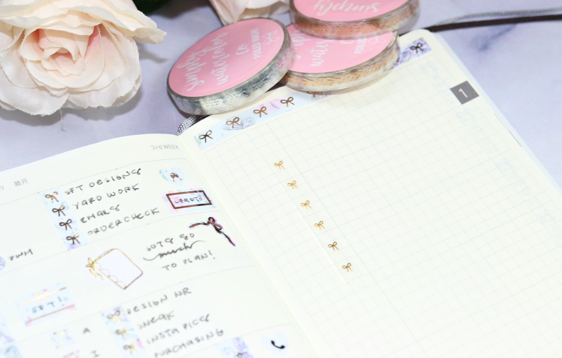 CLEAR Vertical Bows/Hearts 6mm Washi Tape