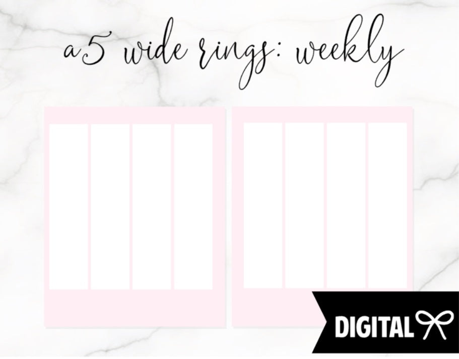 A5 Wide Rings PRINTABLE // Vertical PINK Weekly