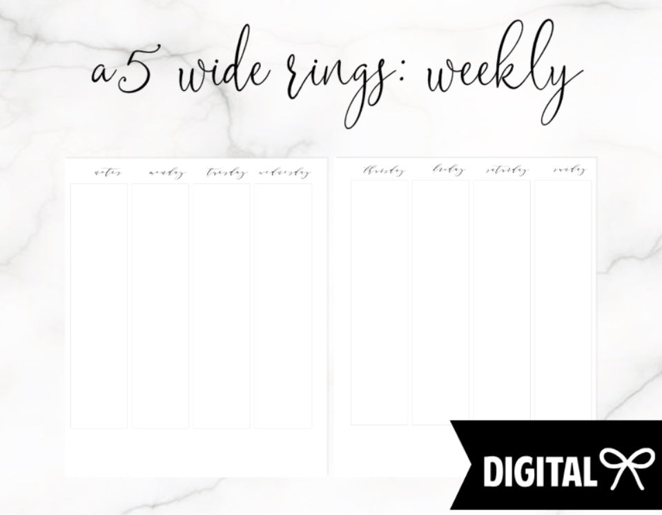 A5 Wide Rings PRINTABLE // Vertical Weekly M-S