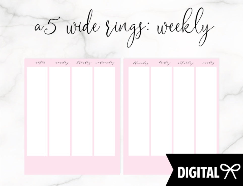 A5 Wide Rings PRINTABLE // Vertical PINK Weekly M-S