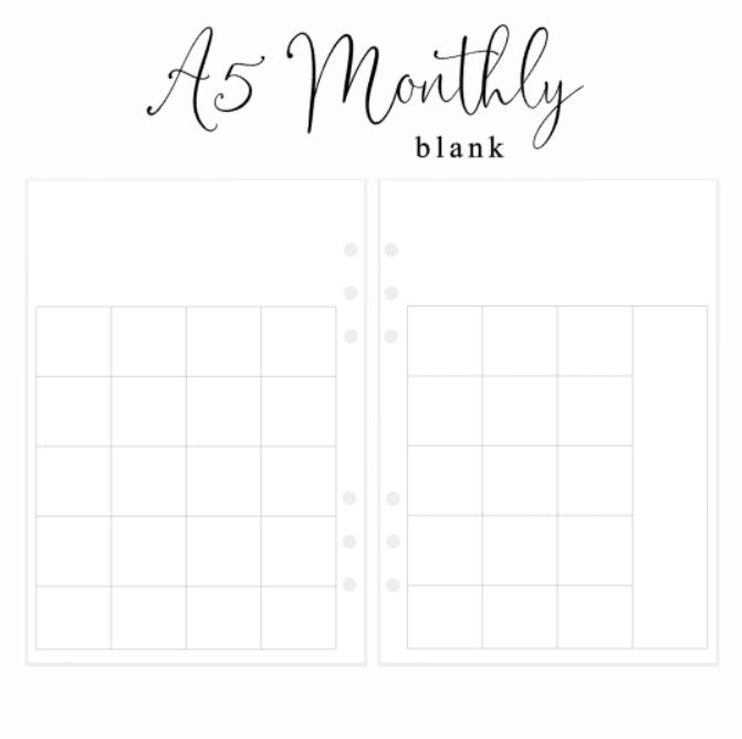 Monthly Layout (Blank) | A5 Rings Planner Insert