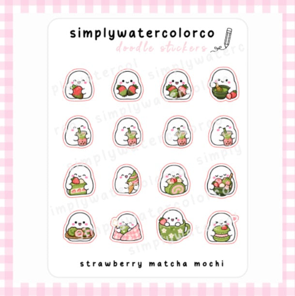 Strawberry Matcha Mochi | Doodles