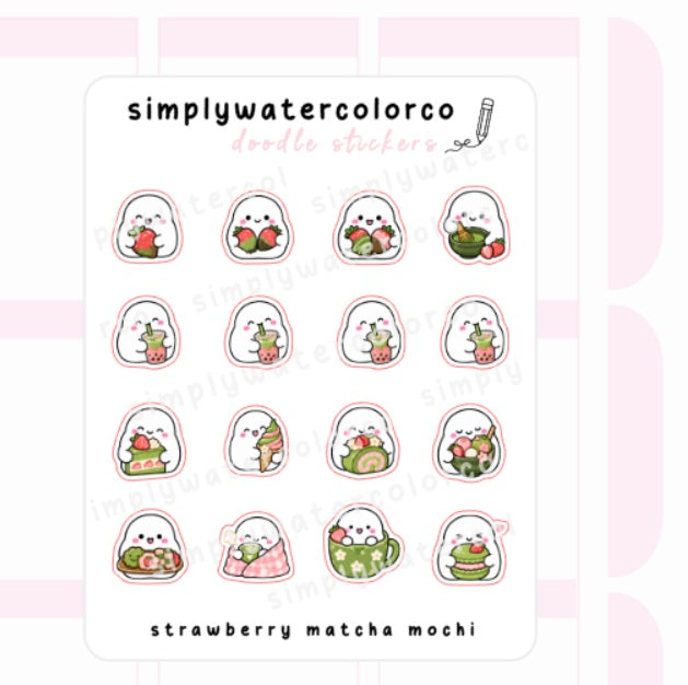 Strawberry Matcha Mochi | Doodles
