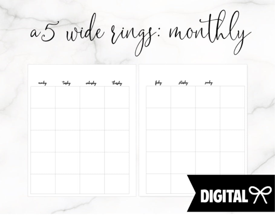 A5 Wide Rings PRINTABLE // Monthly Undated