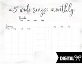A5 Wide Rings PRINTABLE // Monthly Jan-Dec Undated