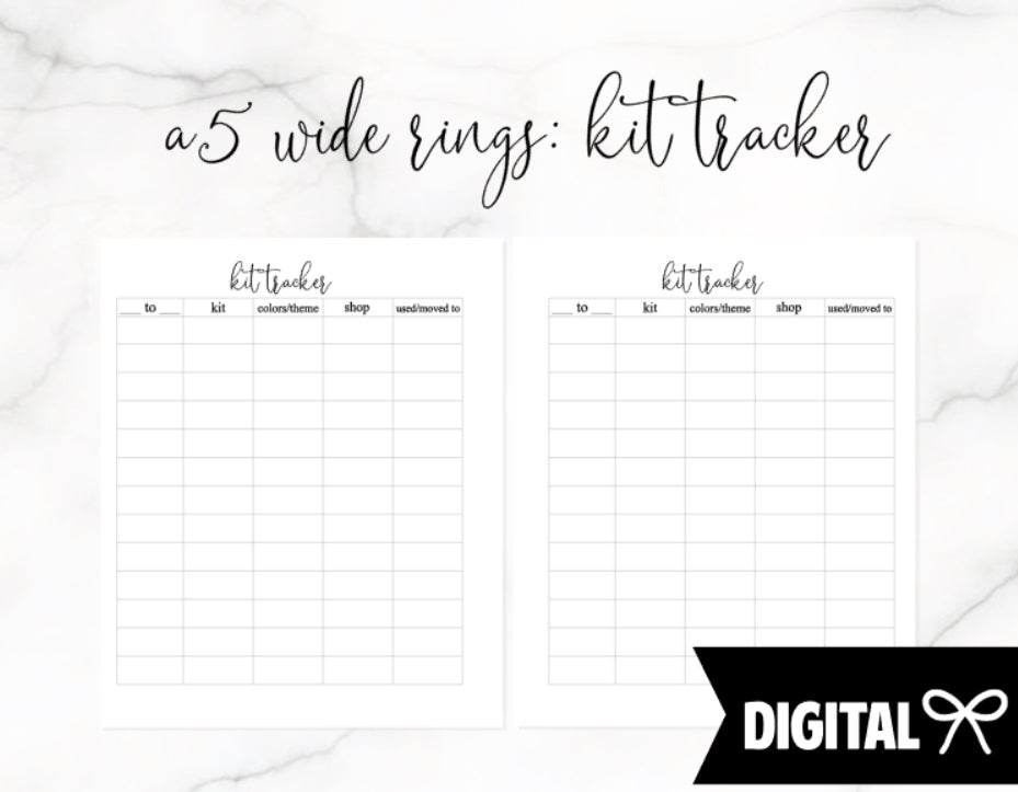 A5 Wide Rings PRINTABLE // Kit Tracker