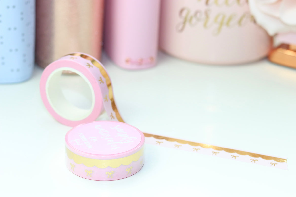 Pink Bow Scallops (Gold, Rose Gold) // 15mm Washi Tape