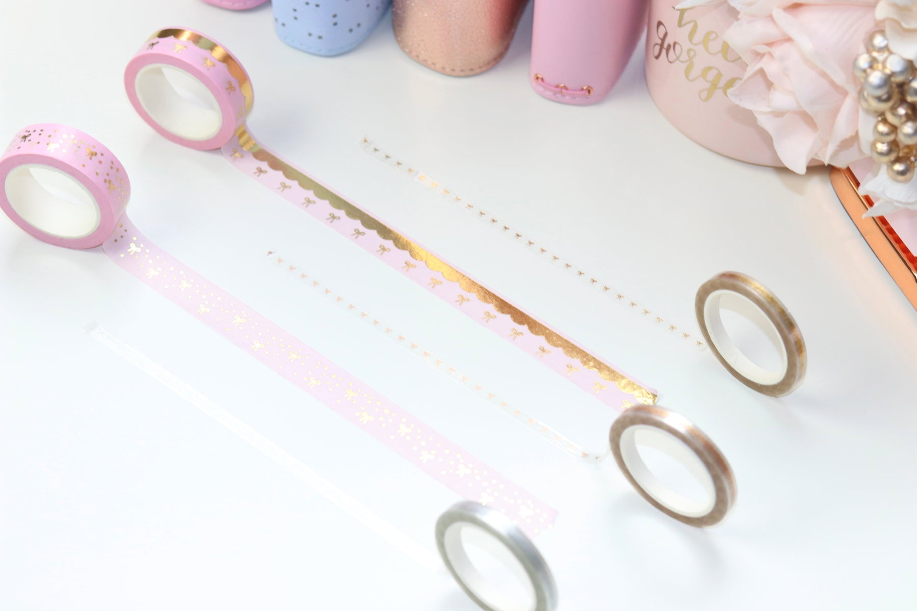 Pink Bow Scallops (Gold, Rose Gold) // 15mm Washi Tape