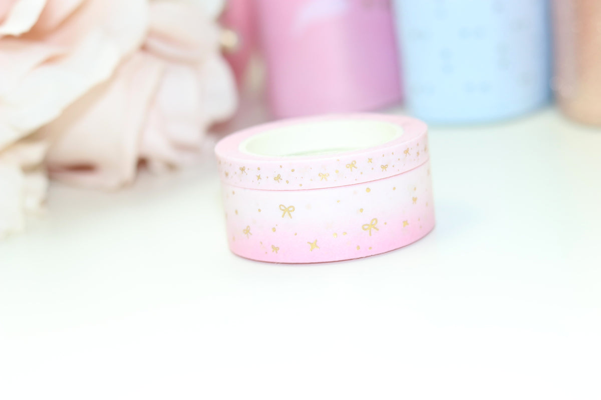 Bow Sparkle Washi Tapes (Pink) // Gold Foil