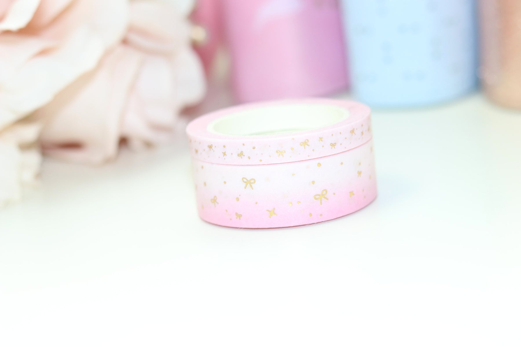 Bow Sparkle Washi Tapes (Pink) // Gold Foil