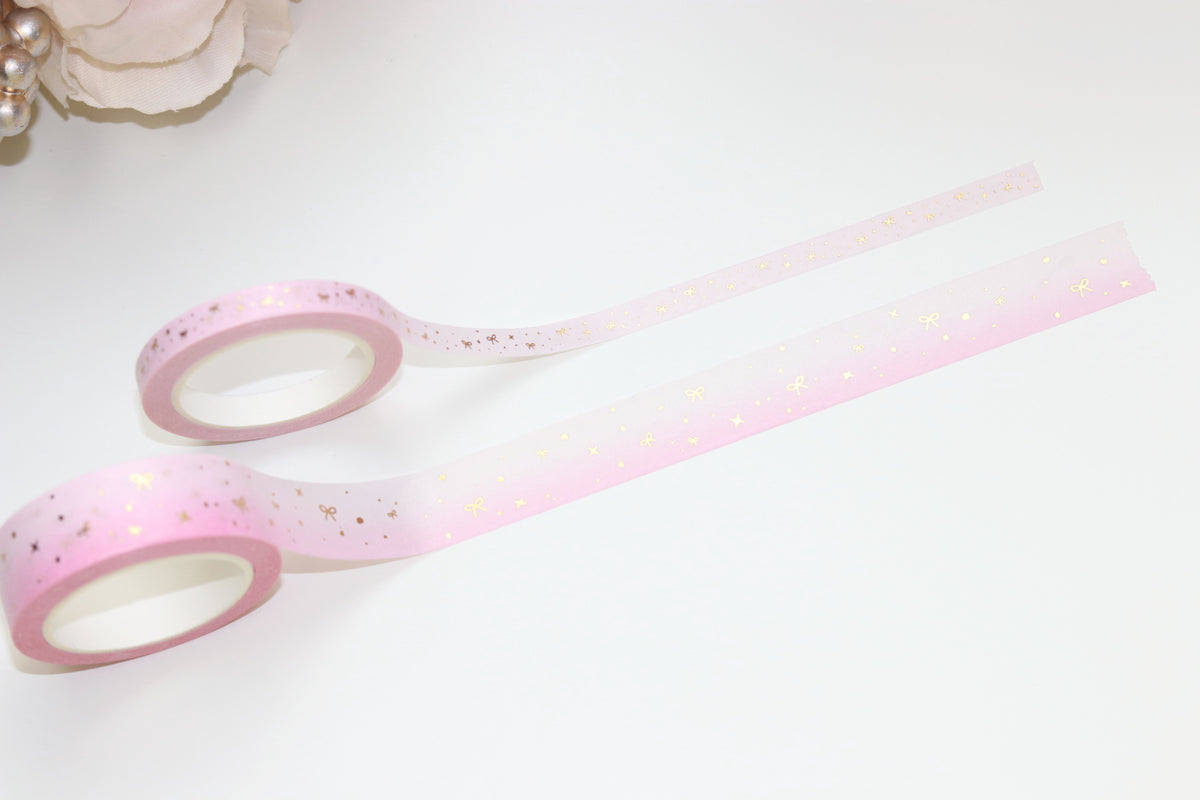 Bow Sparkle Washi Tapes (Pink) // Gold Foil