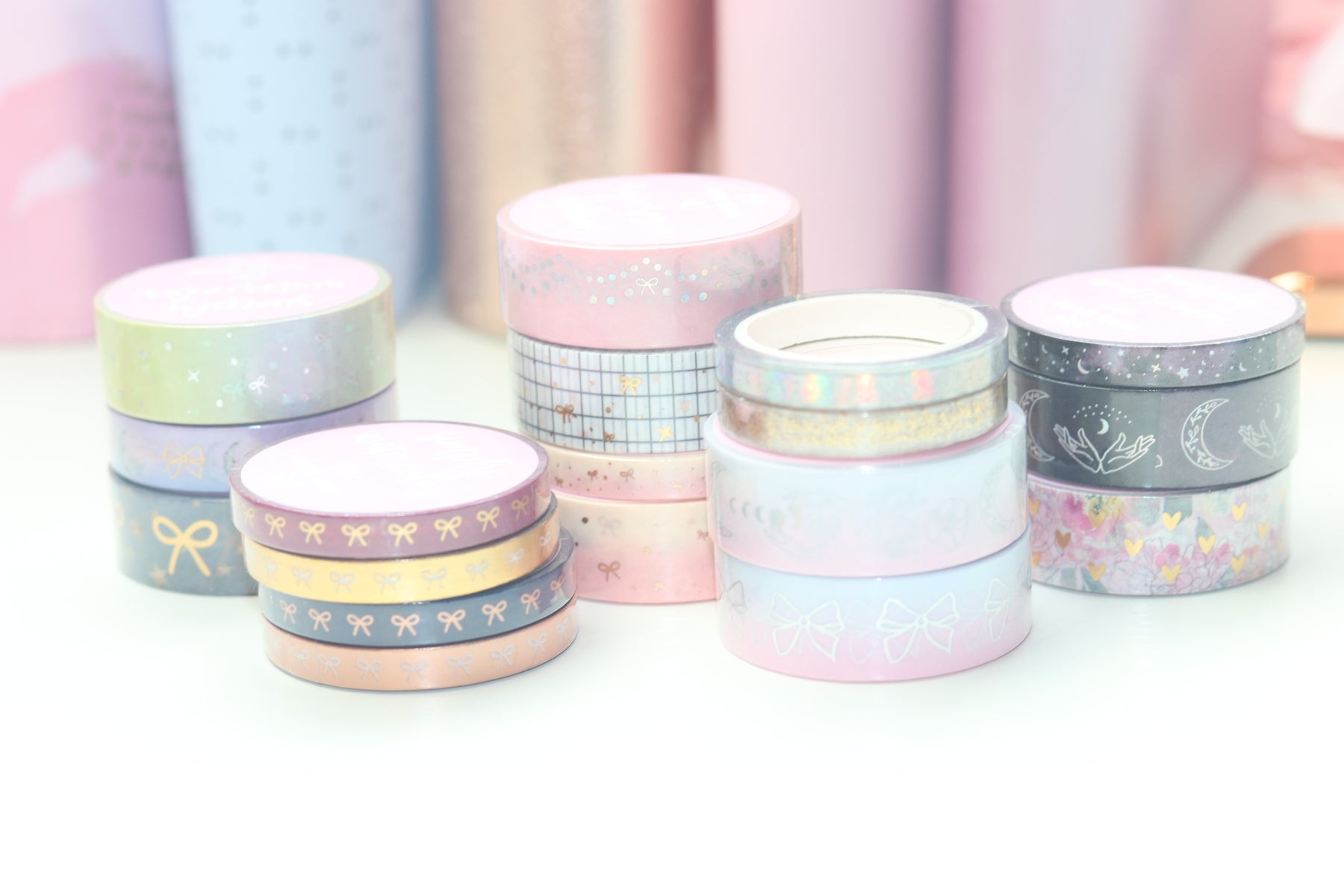 Rainbow Bow Sparkle (Silver) // 15mm Washi Tape