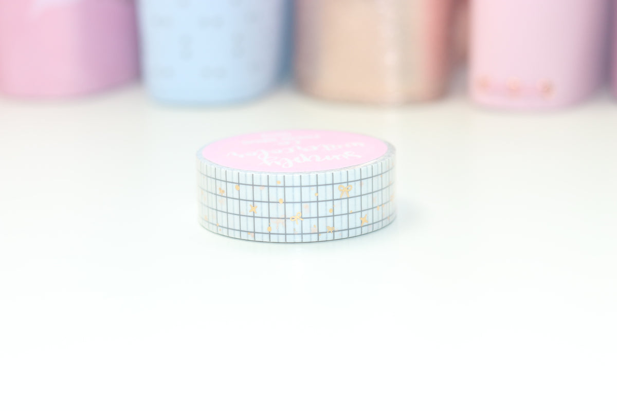 Bow Sparkle Grid (Gold) // 15mm Washi Tape