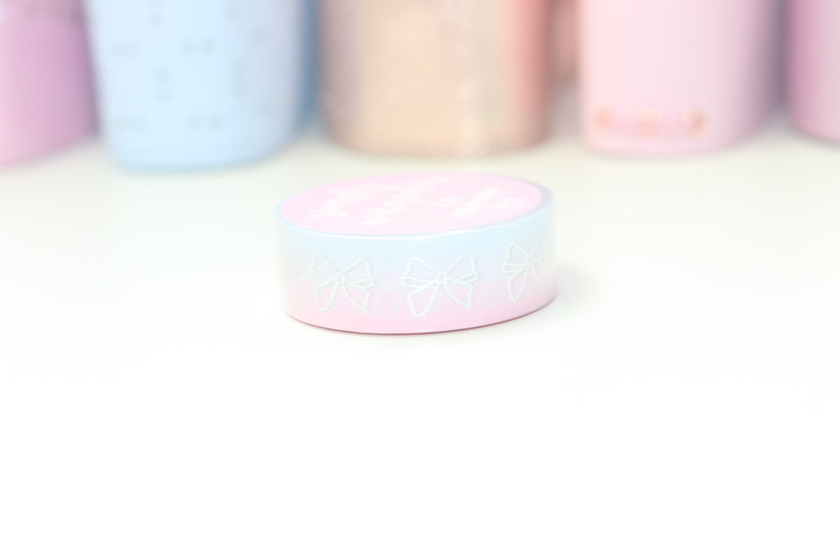 Bows Pink/Blue Ombre Background (Silver) // 15mm Washi Tape